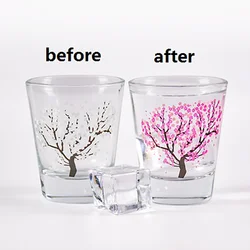 4 Pcs Lot Cold Discoloration Cherry Blossom Cup Magical Barware Wineglass Color Changing Mini Whisky Glass XO Vodka Shot Glasses