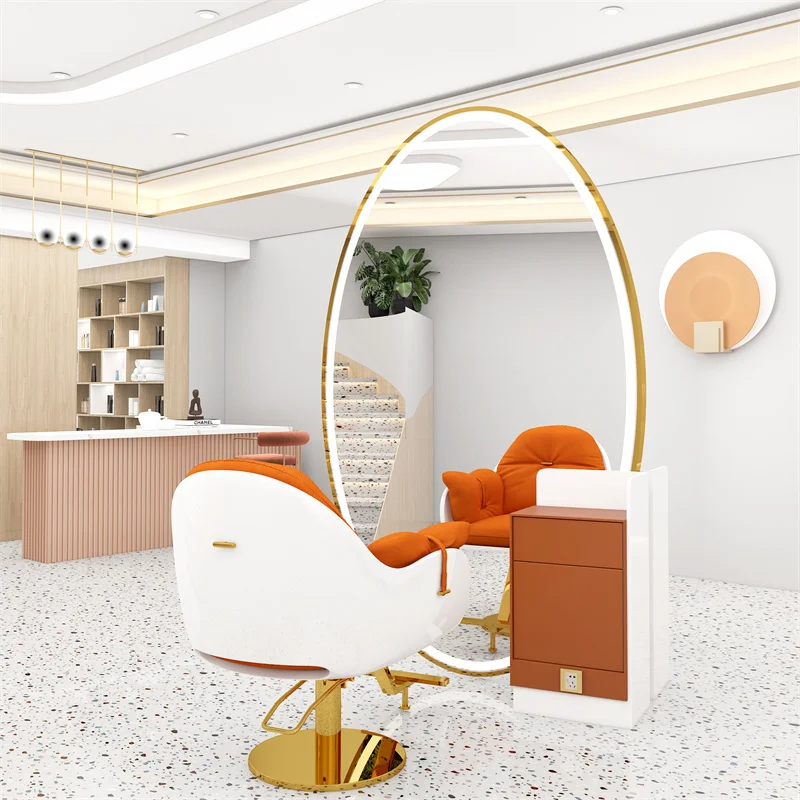 Customized barber shop mirror single double mirror hair salon with lamp hairdressing mirror