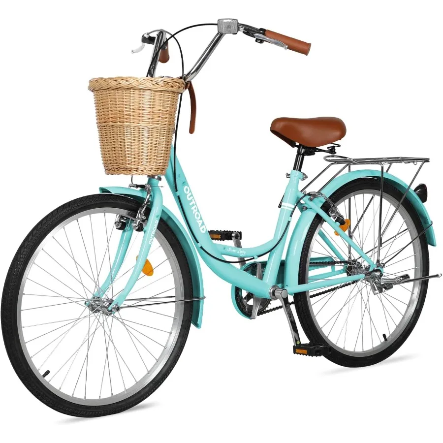 

Beach Cruiser Bike for Women 24 26 Inch Female Commute Bike 1 Speed Women Bicycle with Basket Dual VBrake Adjustable Seat Woman