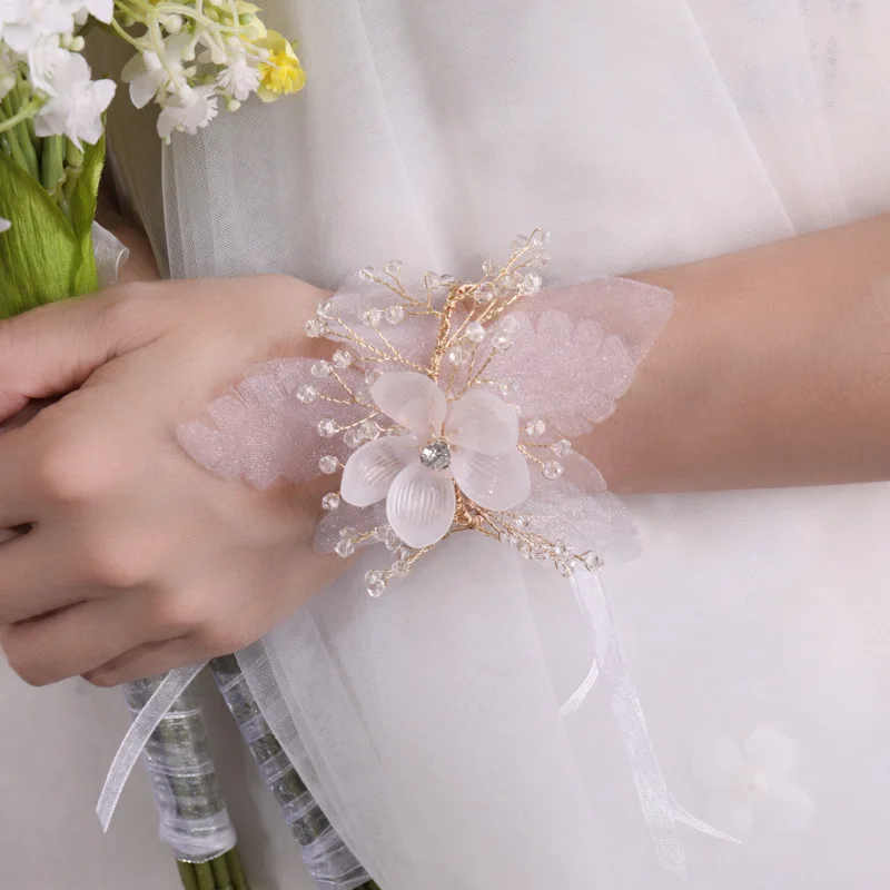 Bracelet de Poignet pour Mariée, Magnifique, Haut de Gamme, Fleur de Poitrine, Ajustable, pour Demoiselle d'Honneur