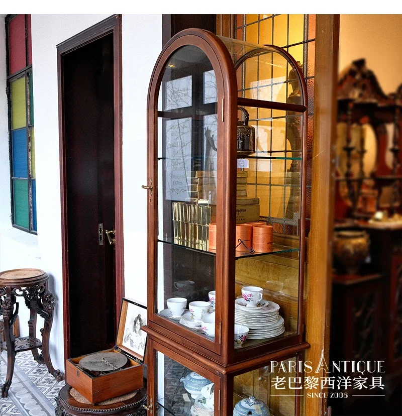 A  Classical Furniture Customized Teak Arched Glass Top Display Cabinet Made of Glass