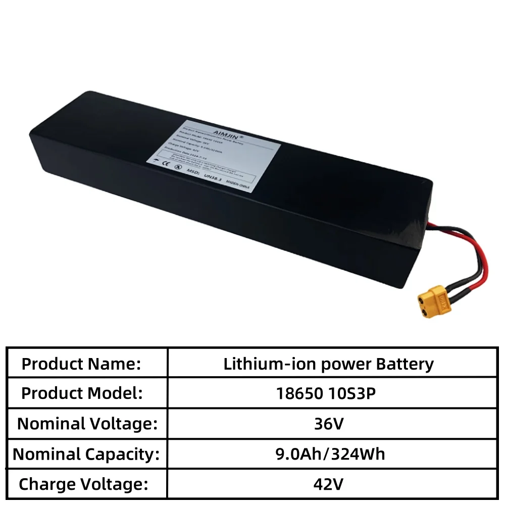 10S3P 36V 9000mAh 18650 Rechargeable Lithium Battery Pack 1000W Power Electric Scooter Vehicle BMS + 42V Charger