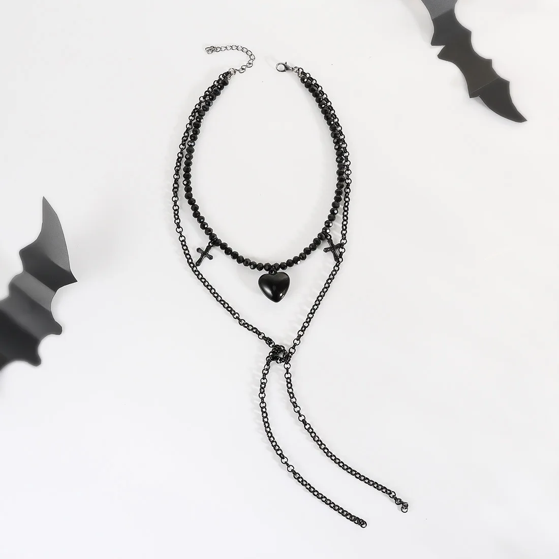 DIY accessories European and American cross-border cool tide geometric long chain cross neck chain fashion trend peach heart nec