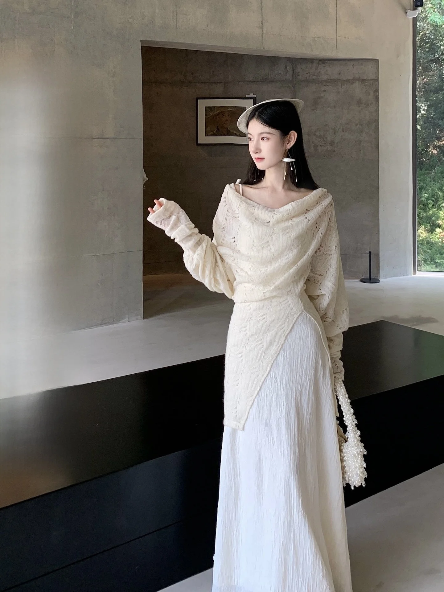 

Walkink Hollow out Batwing Sve Asymmetrical Knitted Top Loose Fit Casual Sle Polyester Fiber Long Sve Women's Top