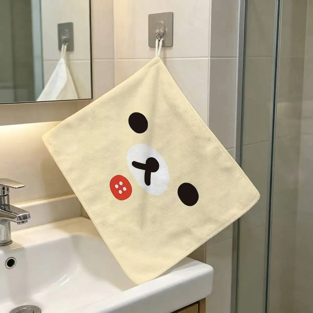 Cute A-R-Rilakkuma Face Prints  Household Hanging Towel Polyester Cotton Hand Wiping Towel Sturdy For Bathroom Bedroom