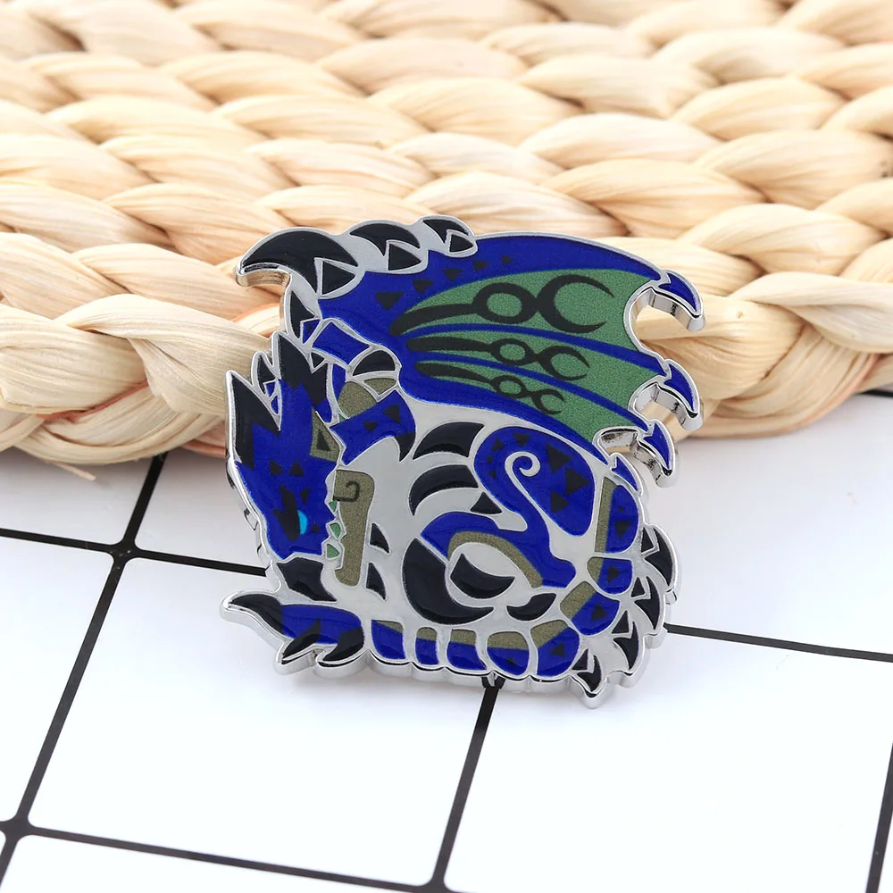 Monster Hunter Azure Rathalos Icon Enamel Pin Wyvern Badge Monster Hunter World Rise Merch Gamer Lapel Pin Jewelry Gift for Fans
