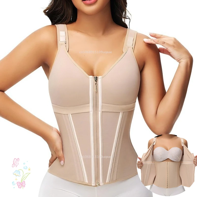 

Дышащий плотный корсет для женщин, двойной компрессионный жилет, бюстгальтер, тренировочный корсет для талии с 17, стальным бюстье, формирующий кость, топ-труба
