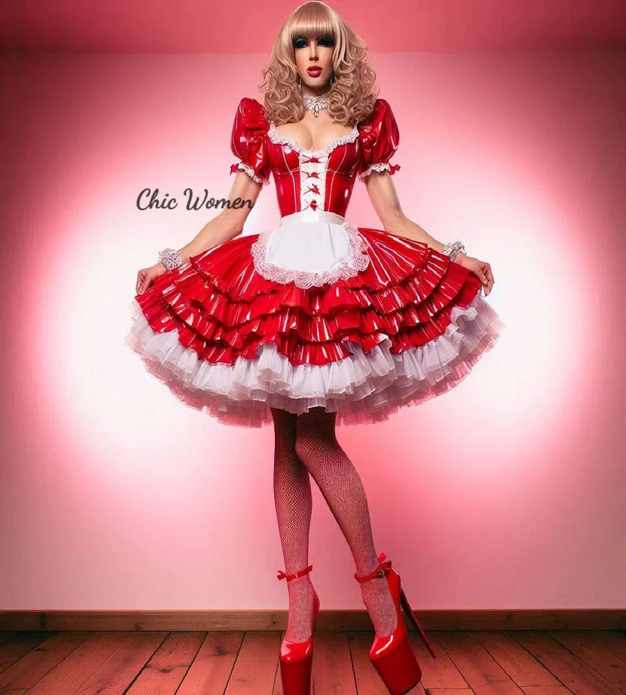 

Steampunk Red Gothic Maid Prom Dress 2025 Lolita Cosplay Victorian Evening Dress Elegant Tiered Ruffled Formal Party Customized