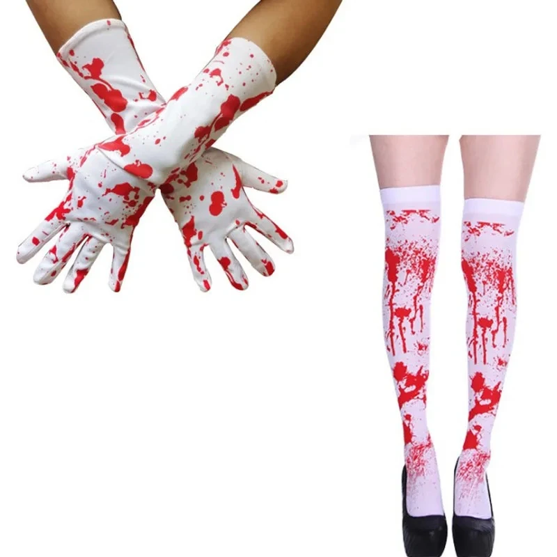 Sarung tangan Pantyhose tulang seram Halloween lucu pria dan wanita stoking cocok kaus kaki darah kerangka pesta Paskah Halloween