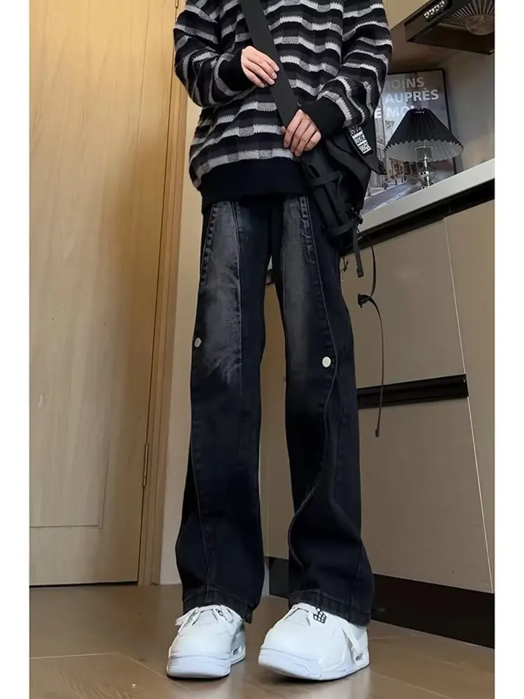 

Мужские джинсы в стиле деконструктед, прямые, в стиле Bla Bell Bot, американский уличный стиль, весна-осень, сезонные брюки