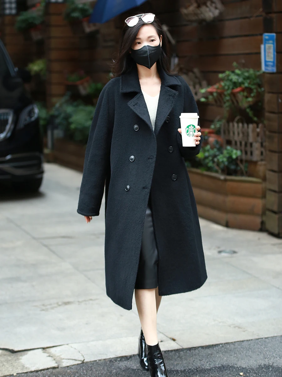 

Осенне-зимнее шерстяное пальто в стиле Хепберн из верблюжьей шерсти, свободного кроя, средней длины, для женщин