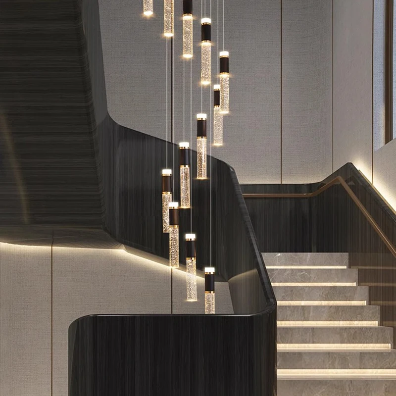 Plafonnier LED suspendu en cristal au design moderne, éclairage d'intérieur, luminaire décoratif de plafond, idéal pour un salon ou des escaliers