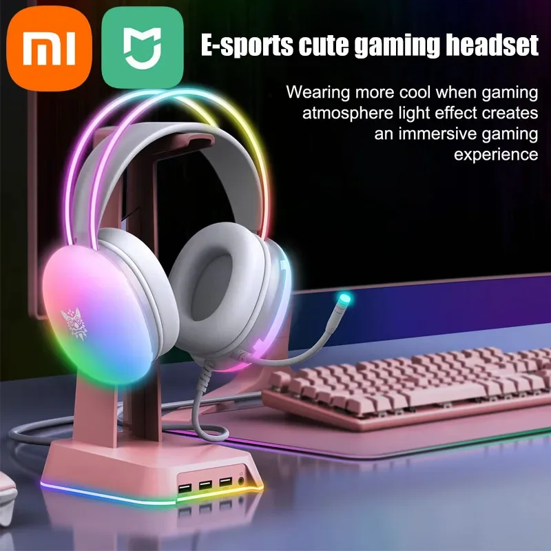 XIAOMI MIJIA 2024 New Headset Full RGB PC Gaming Headphones with RGB Lights Gaming Headsets Head Mounted Computer Headphones