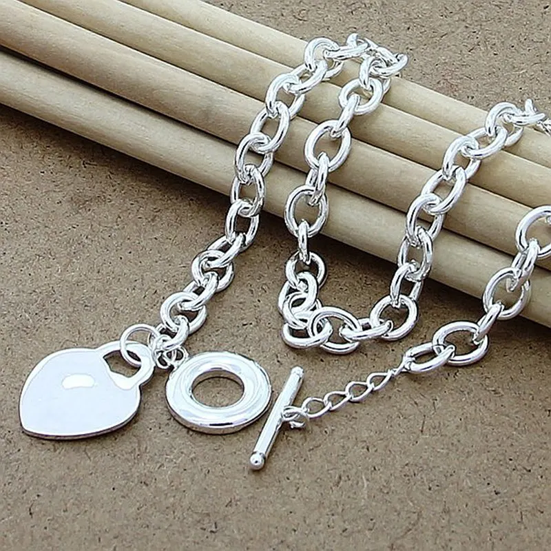 

925 Sterling Silver 18 Inches Beautiful Smooth Heart Necklace For Women Men Fashion Hip Hop Party Wedding Jewelry Accessories