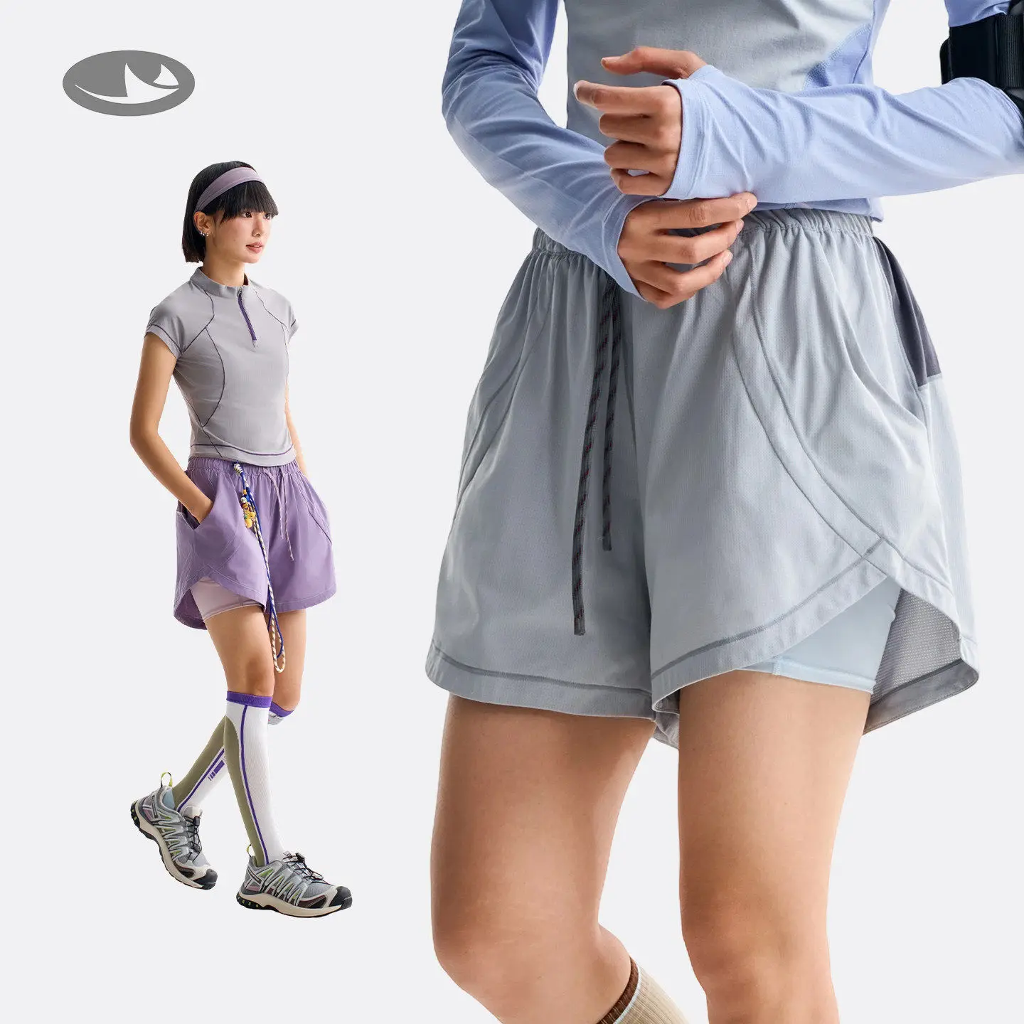 Women's 2 in 1 Workout Shorts High Waist Active Skort Elastic Waistband with Drawstring Breathable Mesh