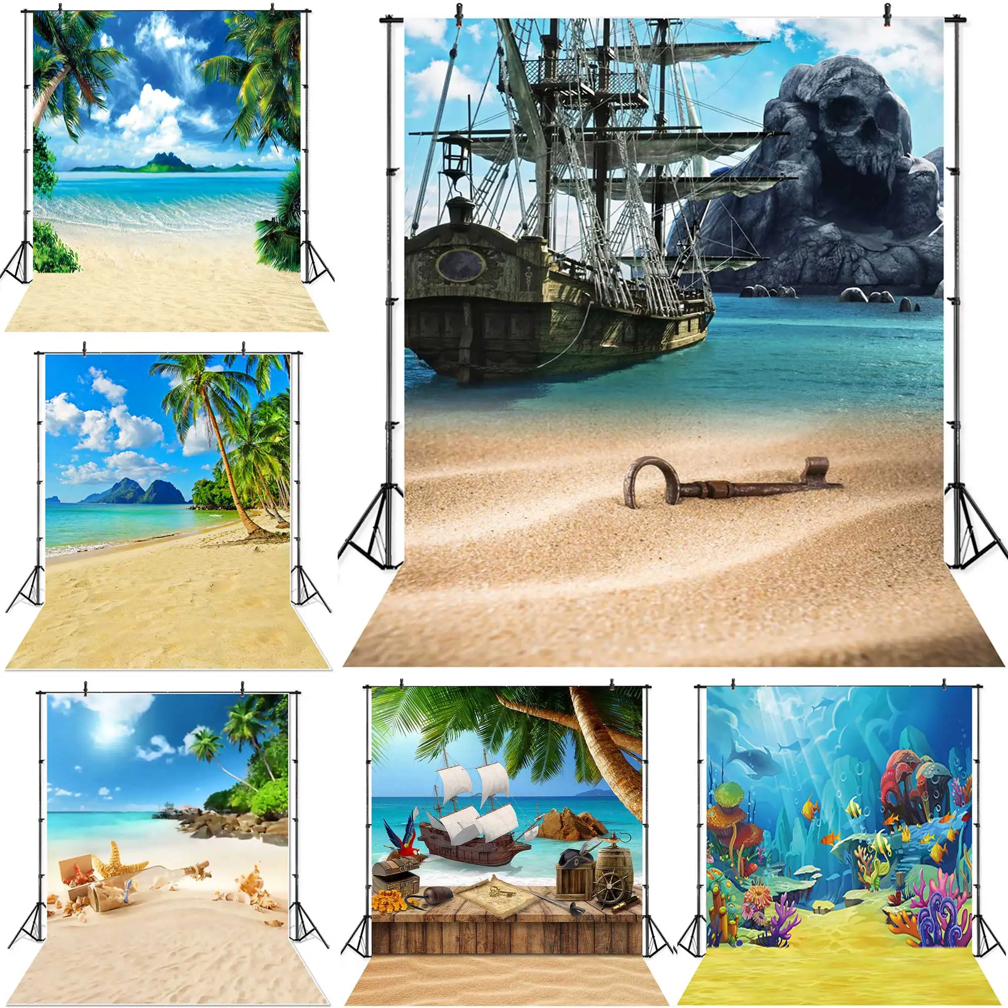 NeoBack Cosplay Party Spanish Pirate Jack Ship Sandy Sea View Beach Photo Backdrop Vinyl Photography Background Props Photocall