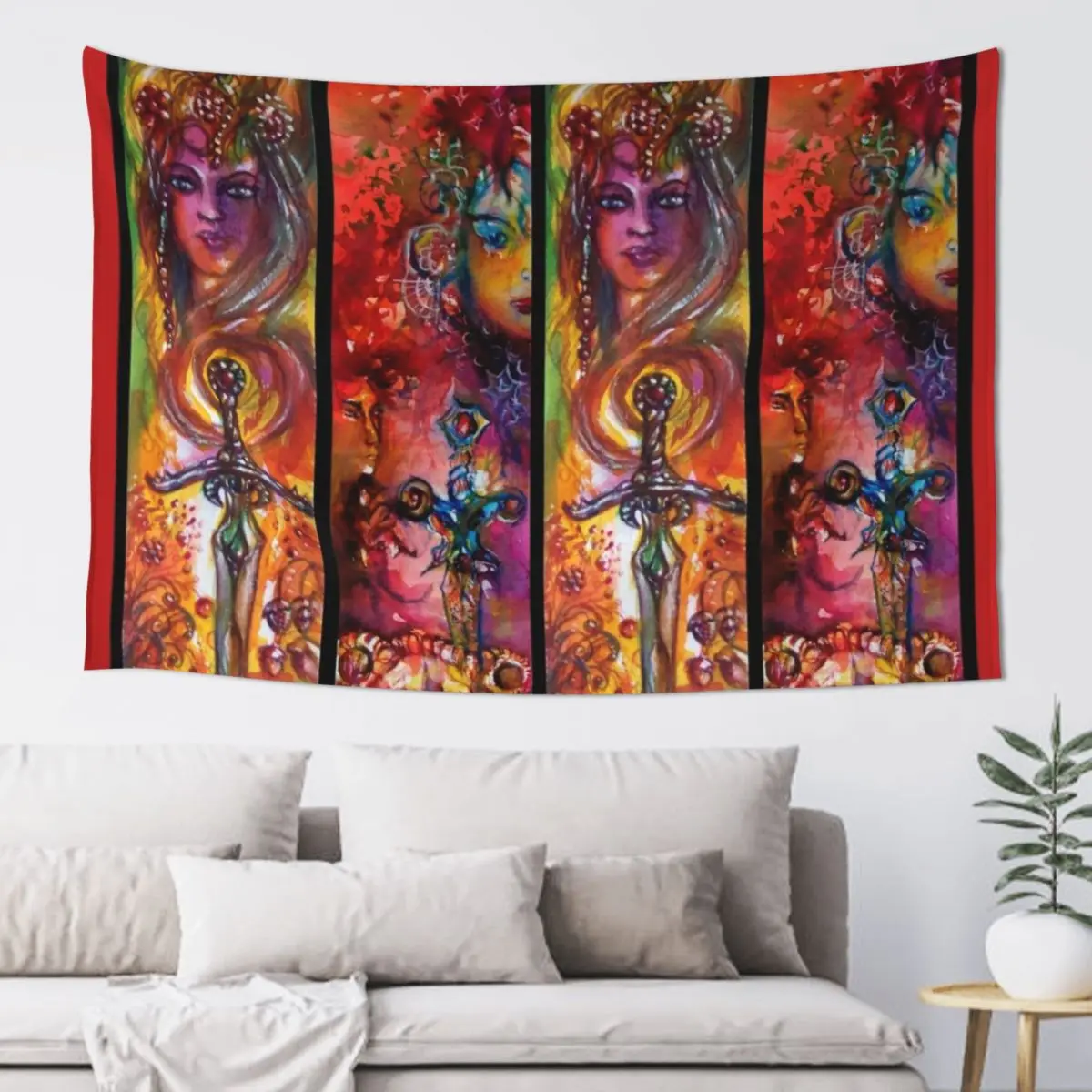 

EXCALIBUR AND DURENDAL Legends of Magic Swords Red Fantasy Collection Tapestry Decoration Room Room Decor For Girls Tapestry