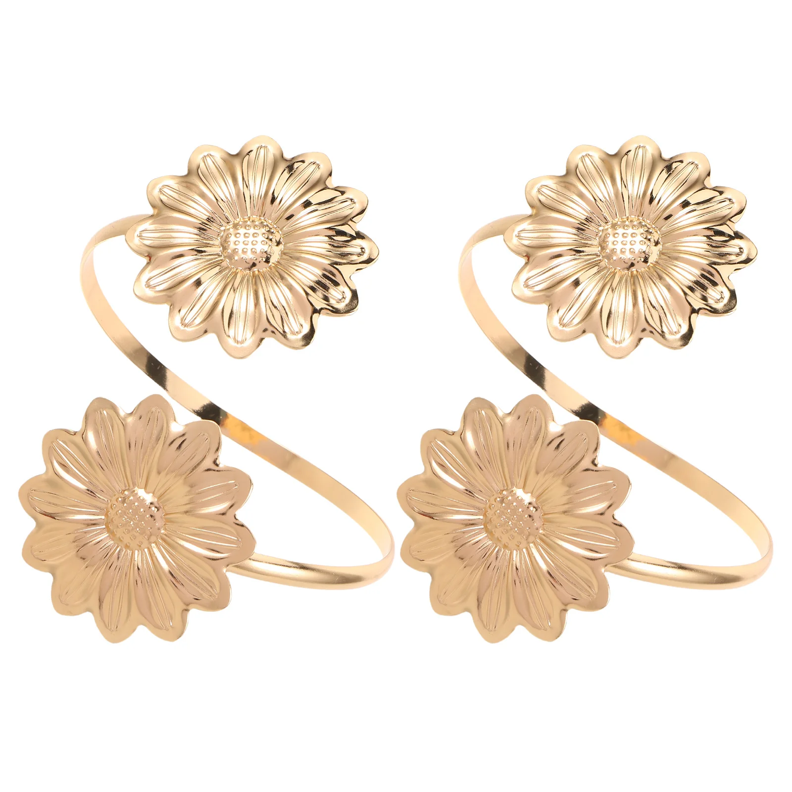 

2Pcs Adjustable Metal Arm Cuff Bracelet Sunflower Design Punk Style Hollow Out Wide Open Bangle Summer Beach Party Jewelry
