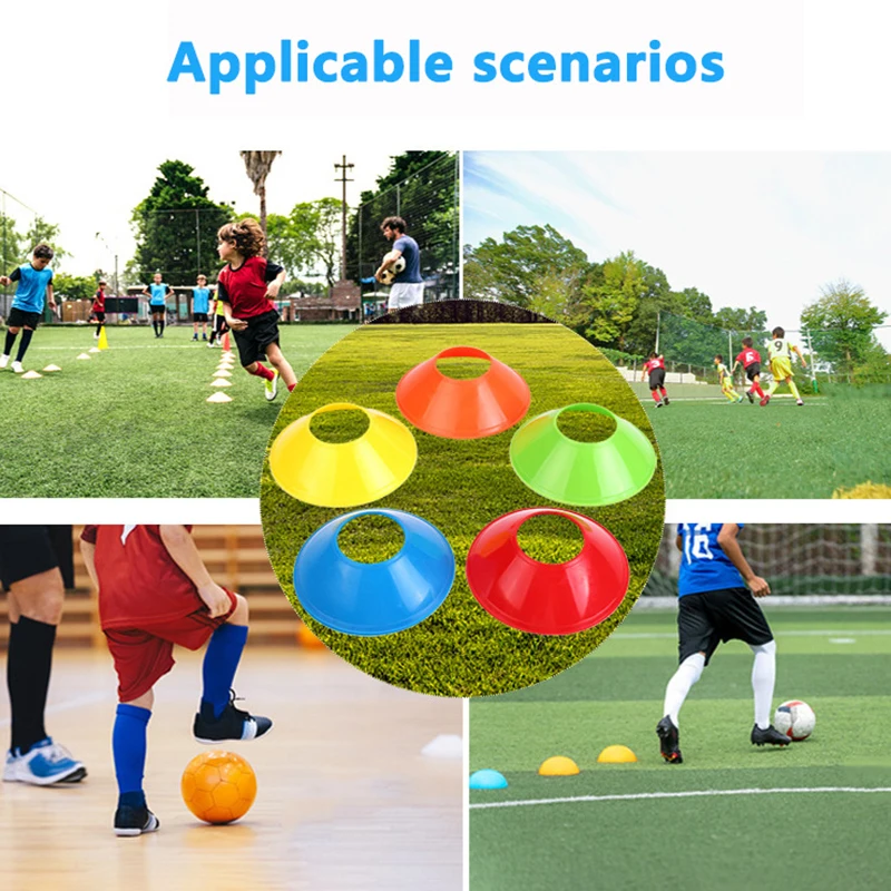 Set di coni da 10 pezzi Piccolo logo rotondo targa segnaletica per ostacoli per allenamento di calcio per gli ostacoli dei bambini che impedisce gli accessori per l'allenamento sportivo