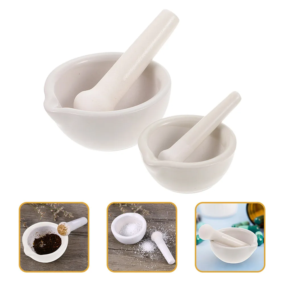

2Sets Premium Ceramic Grinding Bowl with Pestle for Garlic Spices Pills Chinese Medicine Powder Seasoning Crush Pot for Kitchen