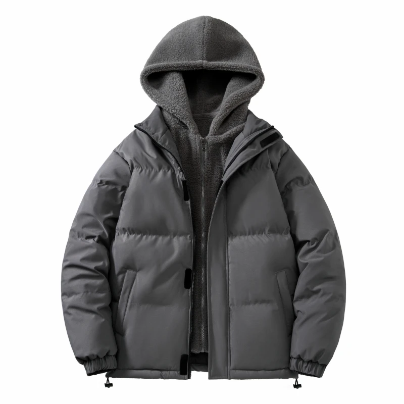 Manteau à capuche en coton épais pour hommes, vêtements décontractés polyvalents pour jeunes hommes, nouvelle tendance de la mode, faux deux pièces, hiver