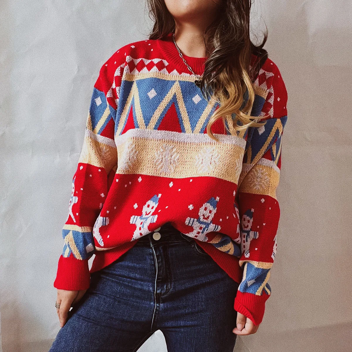 2023 Casual Christmas Sweater New Year Theme Round Neck Long Sleeve Pullover For Women