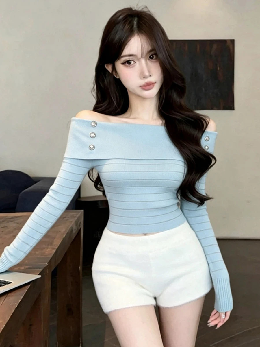 Fashionable Sexy Long Sleeve Slim Fit Overhead Pure Color T-Shirt Korean Style Gentle Pure Desire Single Piece Upper Body