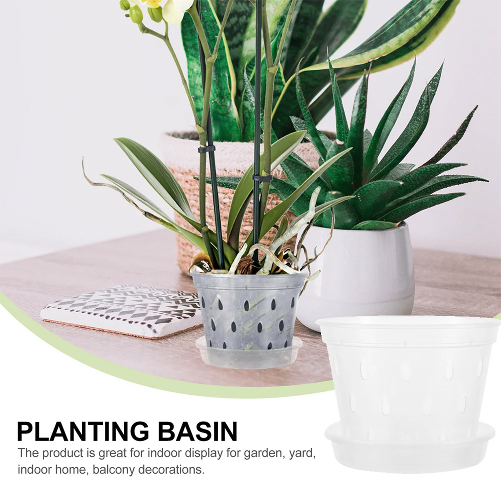 

2Sets Clear Plastic Orchid Breathable Planters Flower Nursery Pots Saucers Garden Plant Holders Plastic Orchid Pots