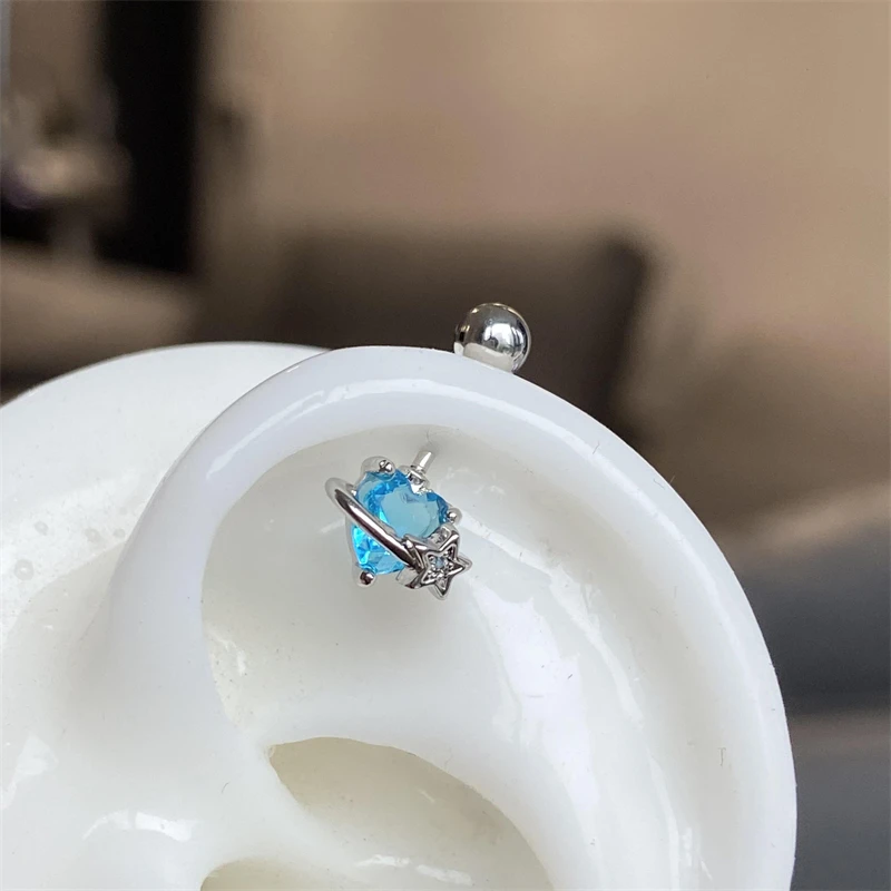 1 PCS Cute Blue Love Zircon Planet 316L Stainless Steel Ear Bone Nail for Women New Fashion Allergy Prevention Jewelry Gifts