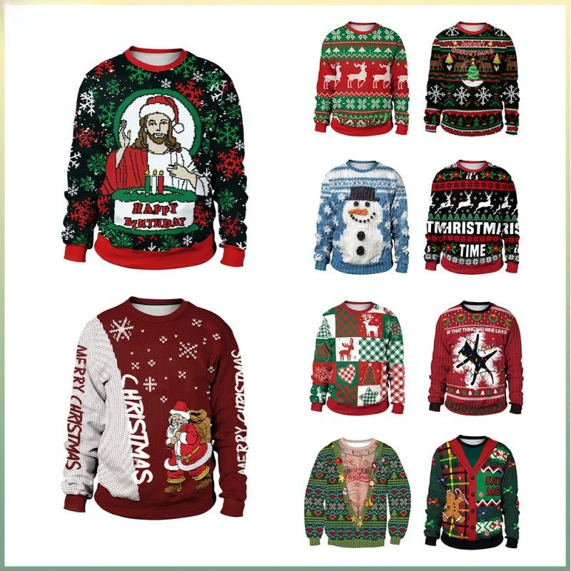 

Cisas Deer round Ne Sweatirt Couple Ugly Cisas Sweattirt Women's Loose Fit Long Sve Polyester Fiber