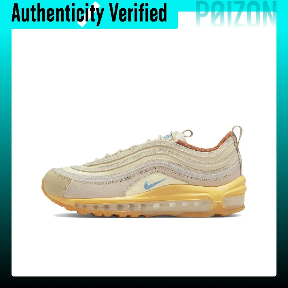 Nike Air Max 97 Running Shoes Women's Low-top Coconut Milk/Sail White/Rattan Yellow/Vintage Blue DV1489-141
