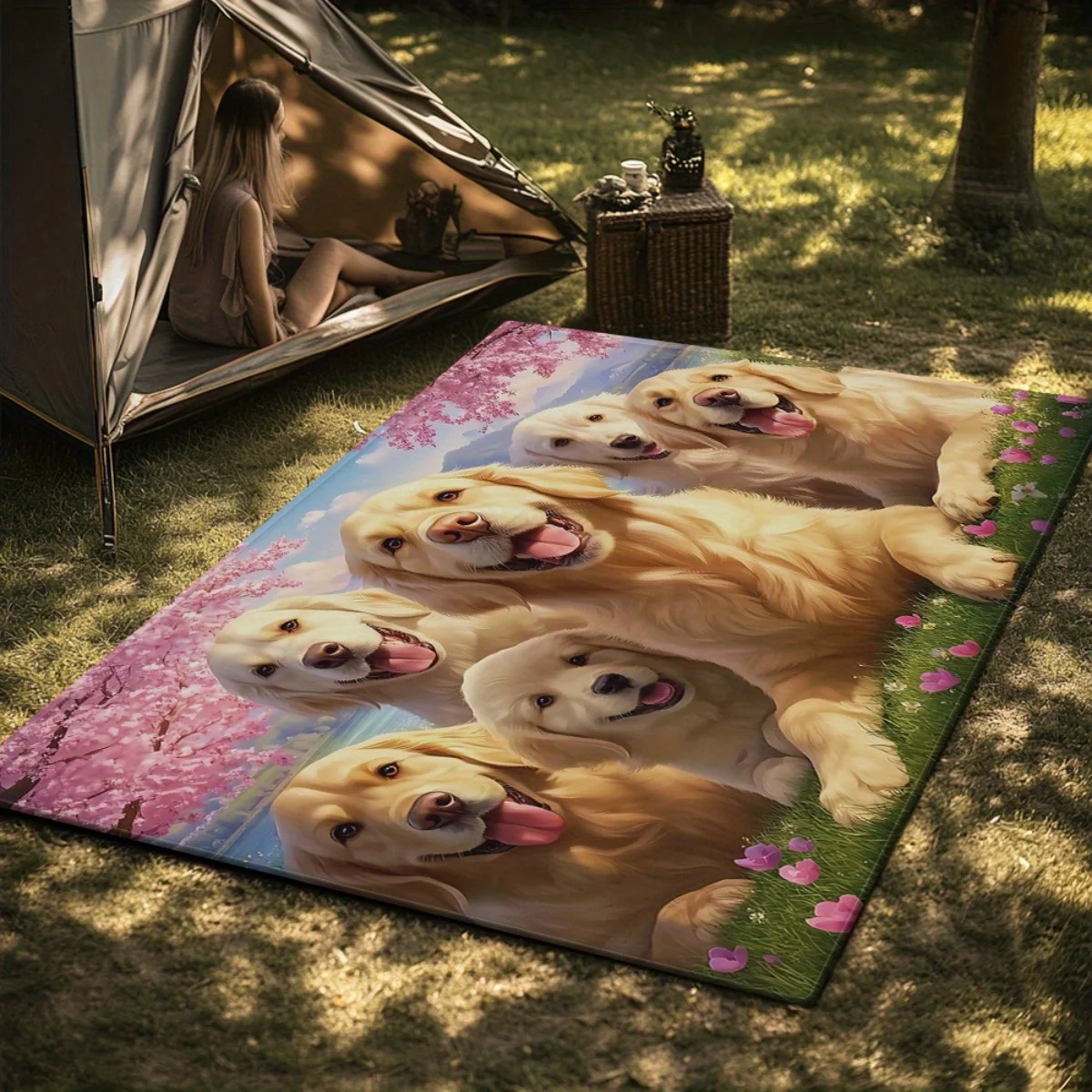 سجادة مخملية كريستالية مطبوعة على شكل كلب مسترد ذهبي، ديكور منزلي لطيف لمحبي الحيوانات الأليفة، سجادة أرضية تحت عنوان الحيوانات لغرفة المعيشة #6