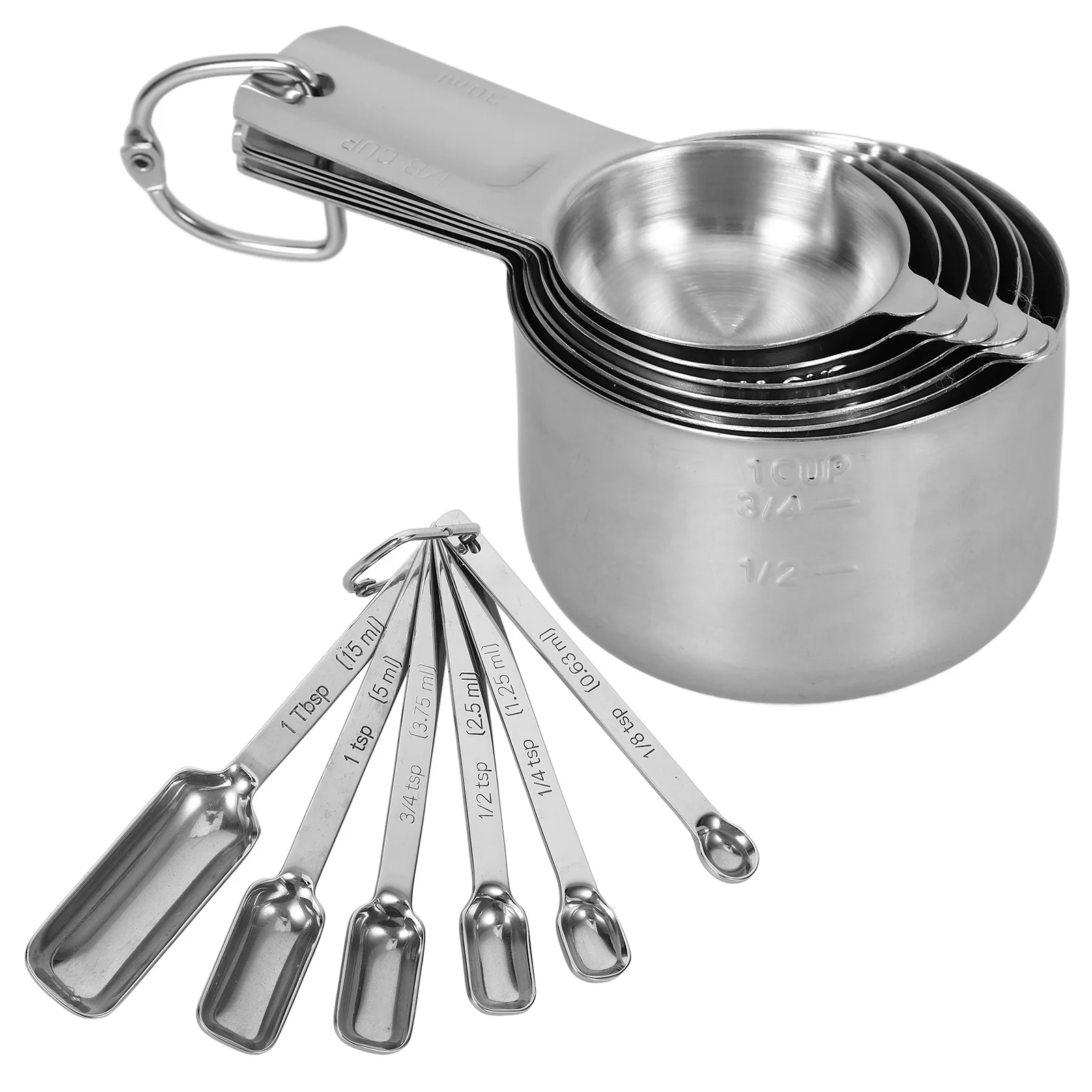 

1Set Baking Measuring Cup Spoon Set Stainless Steel Accurate Measuring Cups Spoons Small Size Space Saving Kitchen Tool