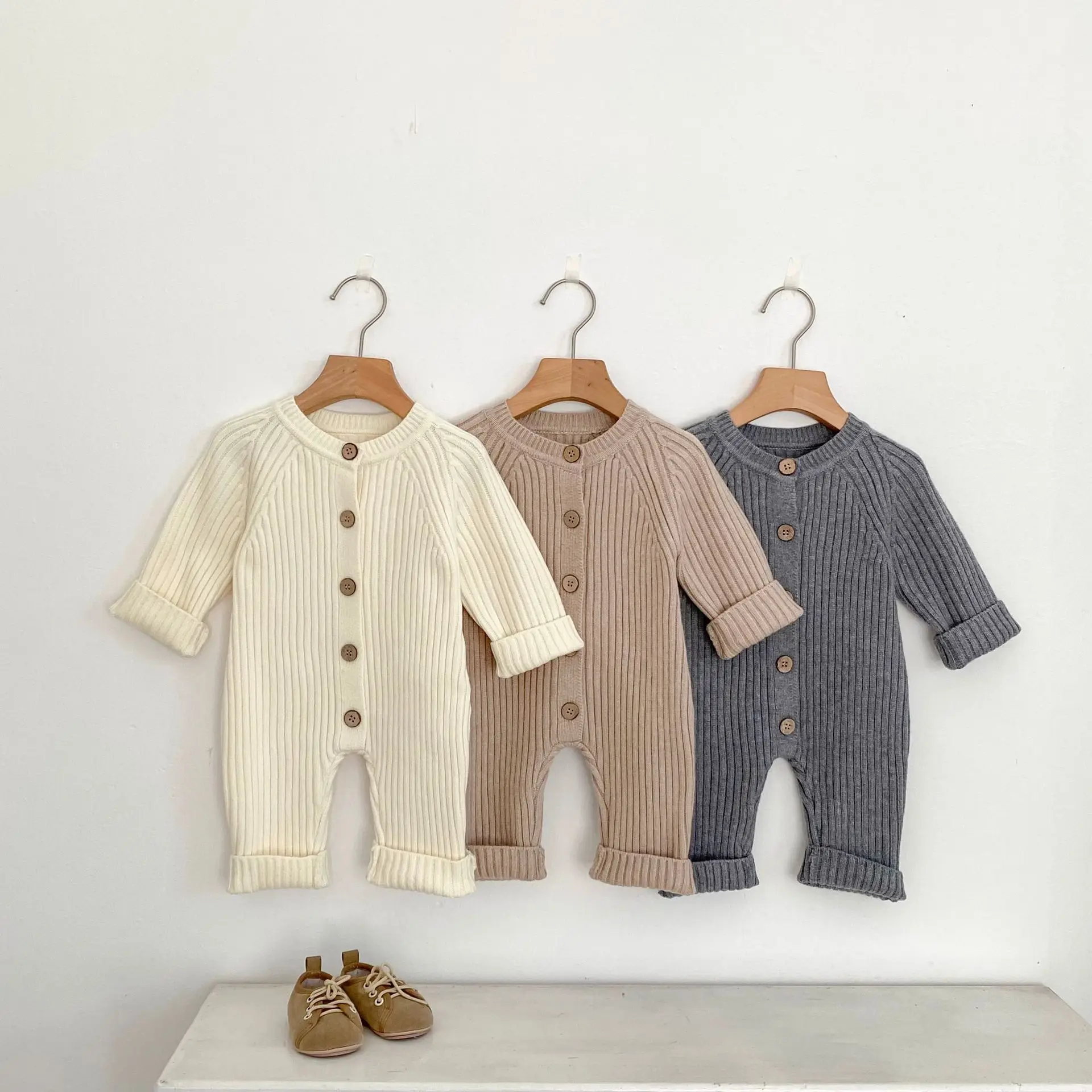 

2025 Autumn New Baby Girl Long Sleeve Knit Bodysuit Cotton Toddler Boy Thick Ribbed Jumpsuit Solid Newborn Infant Clothes 0-24M