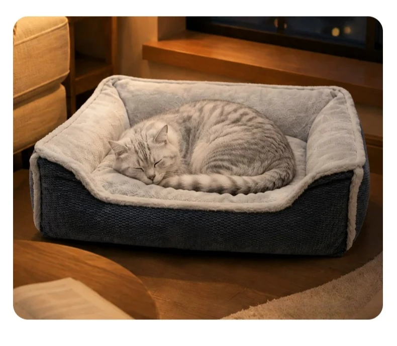 For Winter Thickened Cat Bed with Washable Cover, Non-Collapsing Pet Sofa, All-Season Dog & Cat Sleeping Nest