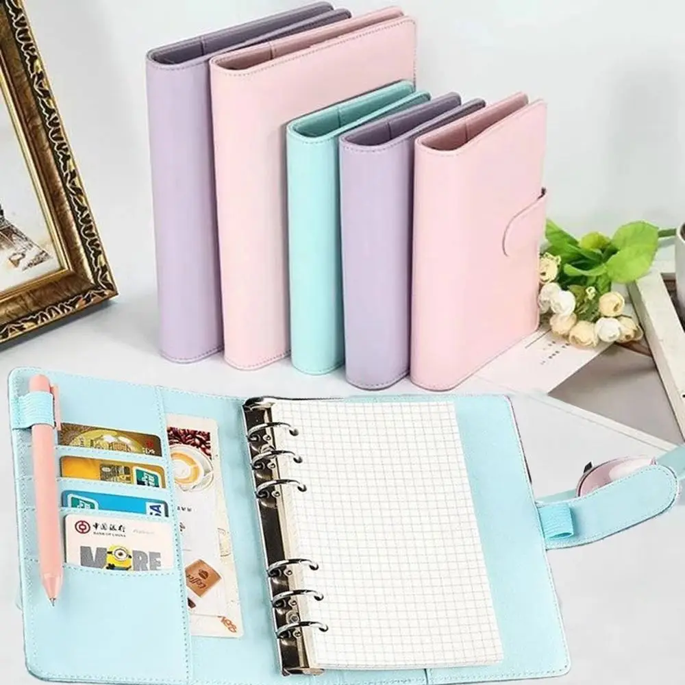 Macaroon Color A6/A5 PU Leather DIY Binder Notebook Cover Diary Agenda Planner Paper Cover School Stationery