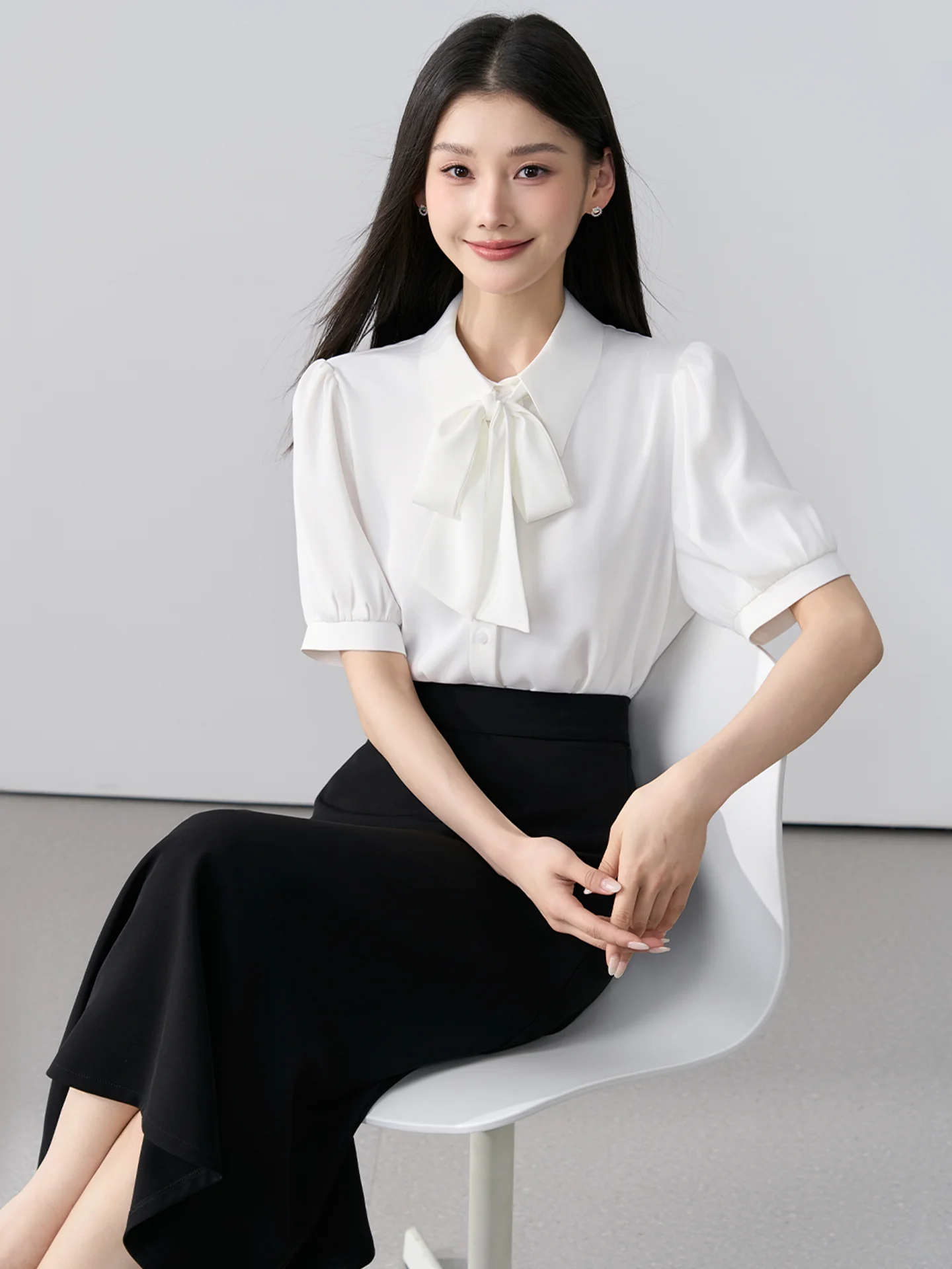 

Женская летняя рубашка Berd Miss White с коротким рукавом, элегантная шифоновая формальная рубашка для собеседований, офисный стиль, немнущаяся, из полиэстера