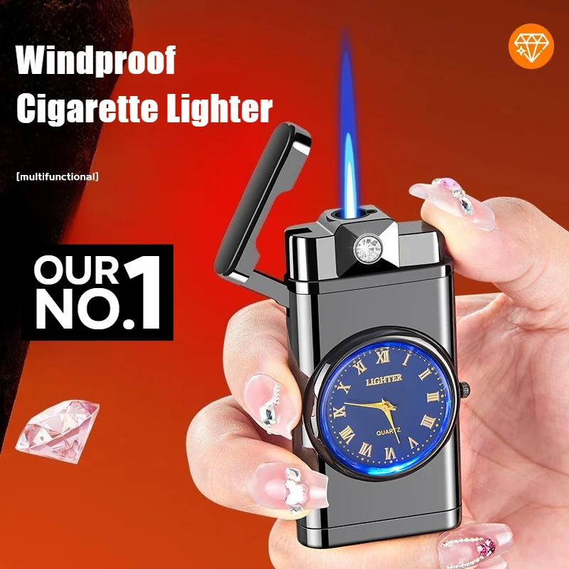 

Newest Cigar Igniter Watch Straight Blue Fire Lighter with Lights Smoke Metal Windproof Cigarette Lighters & Smoking Accessories