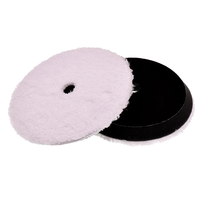 Almohadilla de pulido de lana de microfibra blanca de 6,5 pulgadas, respaldo de forro polar negro suave, borde biselado para pulido de automóviles y metales, 2 uds.