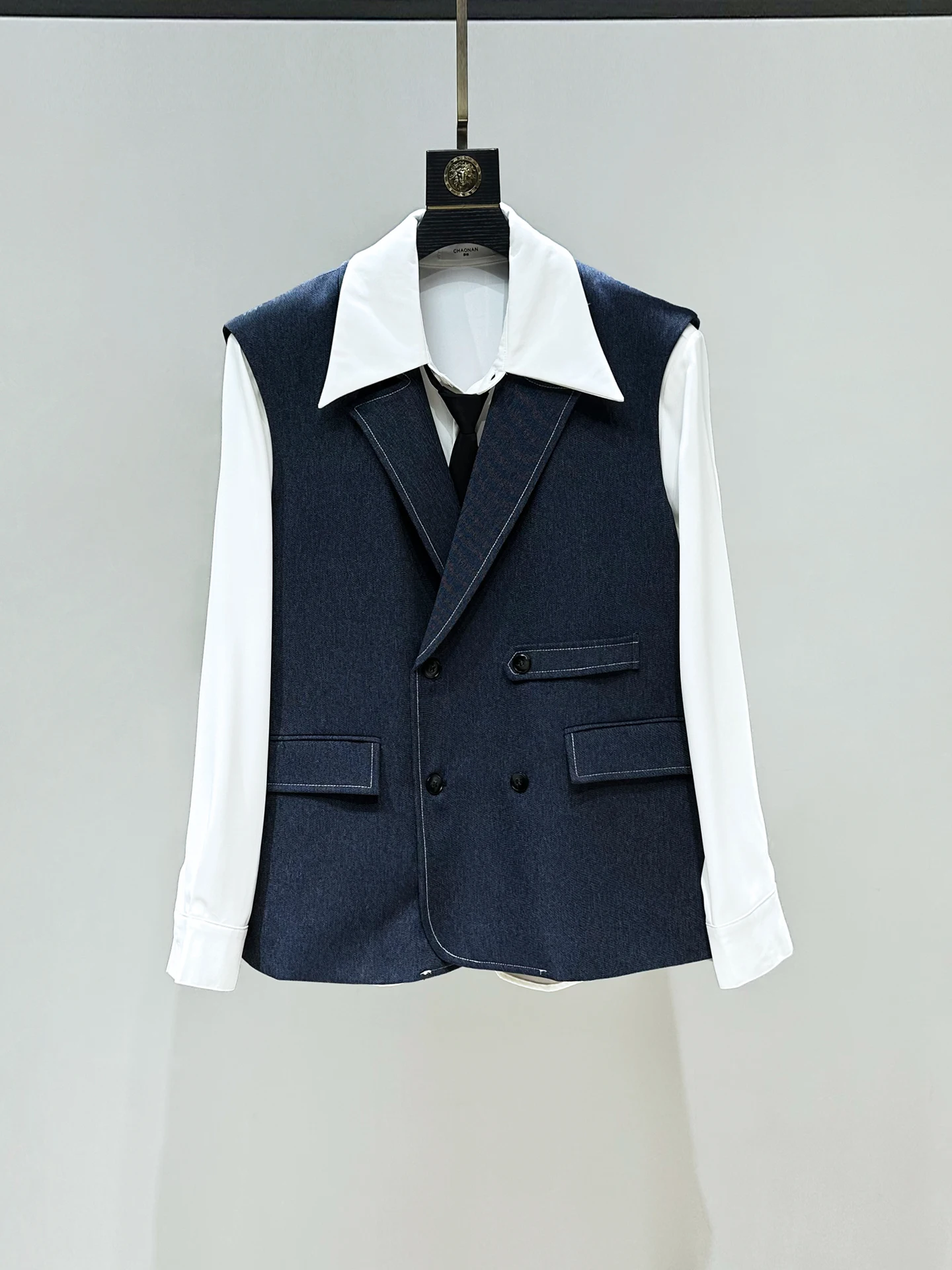 

Original New Men's Double-breasted Jaet Vest Spring Season No-sve Faionable oulder Coat Casual Loose Fit Youth Trend