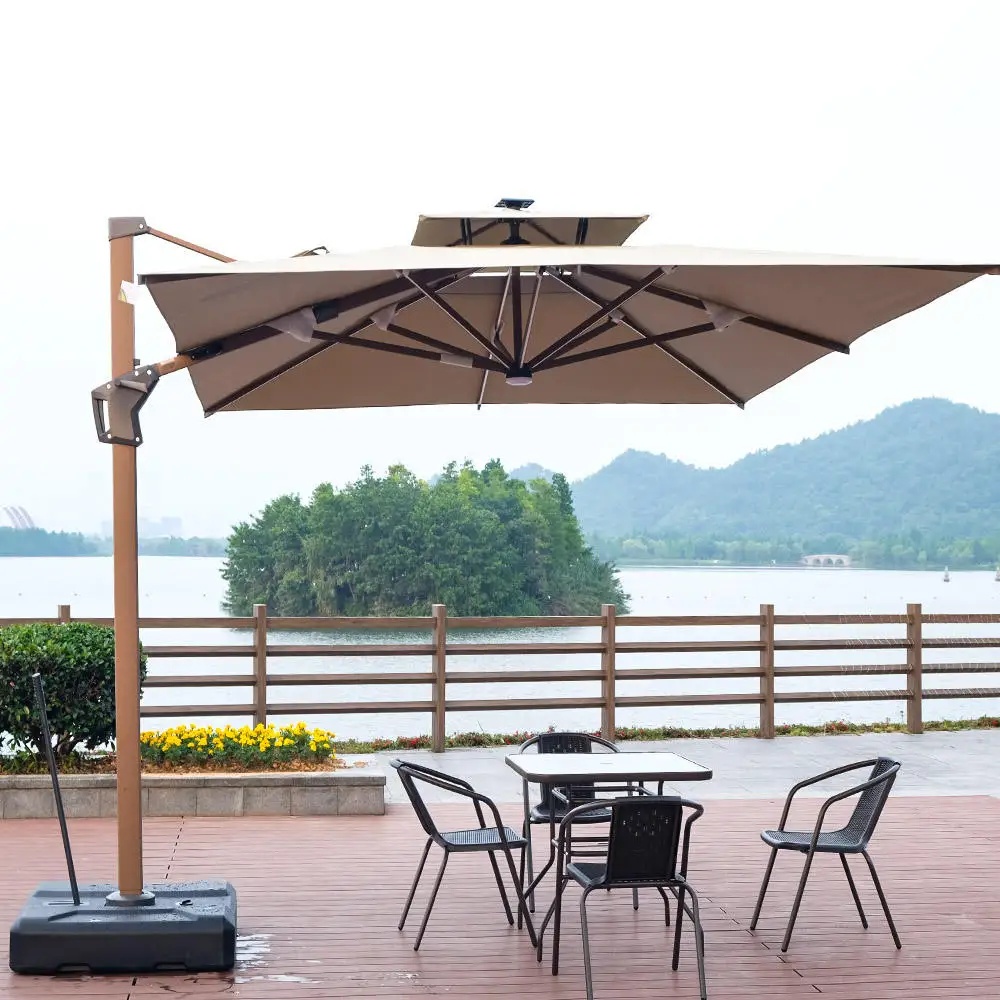 

Modern Aluminum LED Light Garden Umbrella 3.5m Radii Waterproof Outdoor Furniture for Patio Courtyard Hotel Beach Park