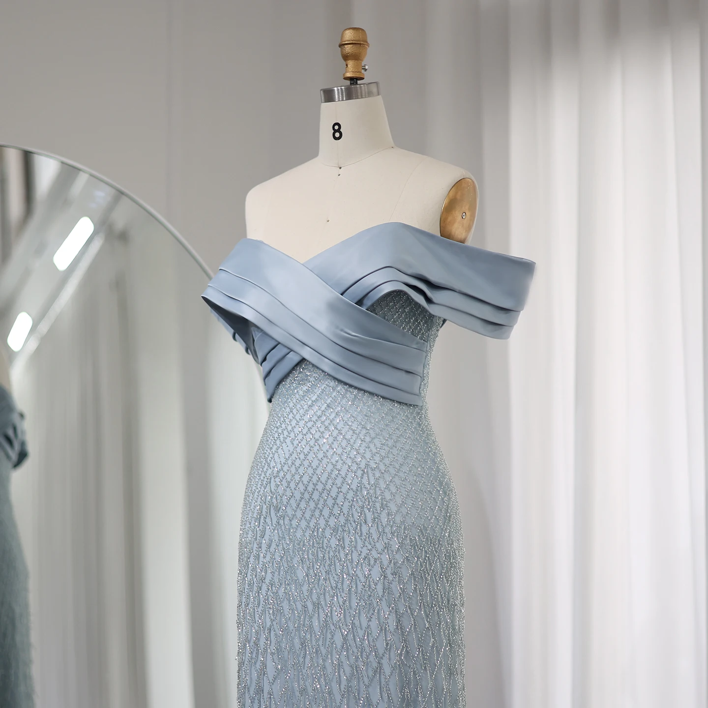 Sharon Said Off Schulter Salbeigrün Dubai Abendkleid Frauen Hochzeit Luxus Quaste Arabisch Formale Party Kleid SS667 Angepasst