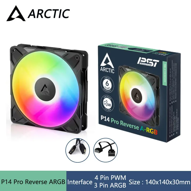ARCTIC P14 Pro Reverse ARGB 14cm Computer Case Fan,5V 3Pin ARGB/12V 4Pin PWM 400-2650 RPM/Fluid Dynamic Bearing Cooling Fan