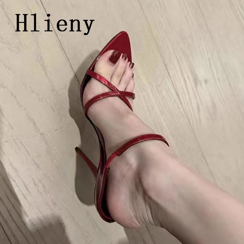 Hlieny 2024 New Fashion Thin High Heels Women Slippers Sandals Summer Shallow Pointed Toe Party Stripper Mule Slides Shoes Pumps