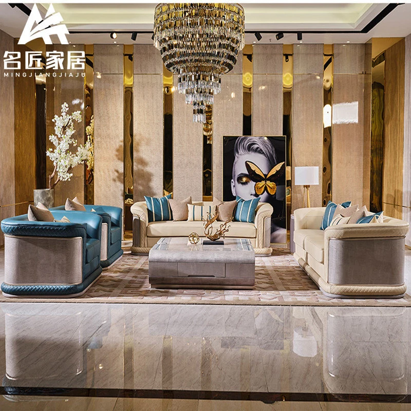 

Итальянский комплект диванов из натуральной кожи класса люкс, постмодернистский минималистичный дизайн с элементами тафтинга, роскошная гостиная, для всего дома