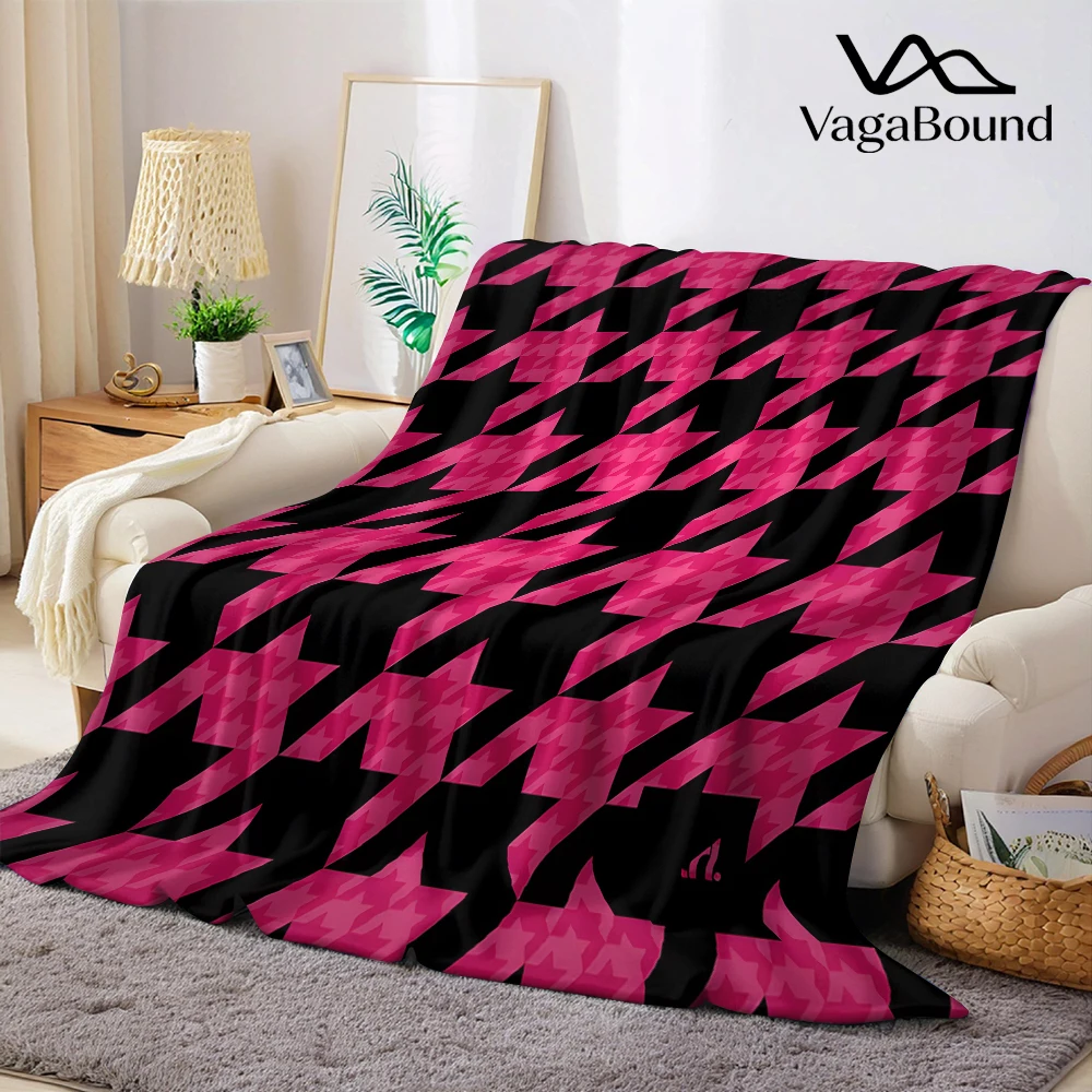 Black Pink Houndstooth Cute Flannel Fleece Throw Blanket Soft Plush Bed Couch Cover Perfect Gift for Women Girls Kids
