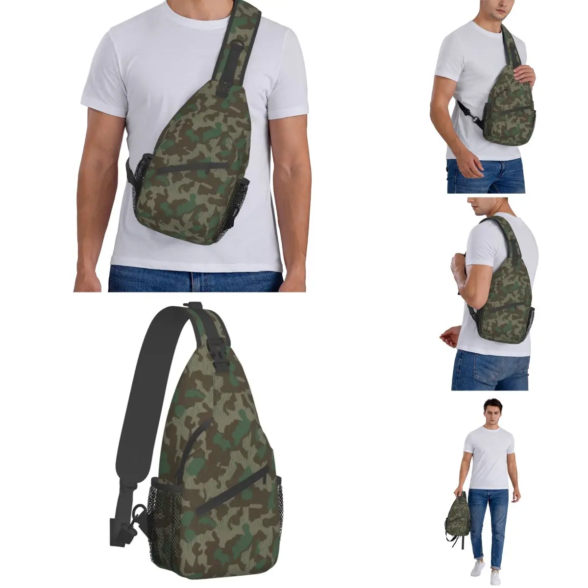 German Splittermuster Camouflage Crossbody Sling Bag Small Chest Bag camo Shoulder Backpack Daypack Hiking Travel Cycling Bag