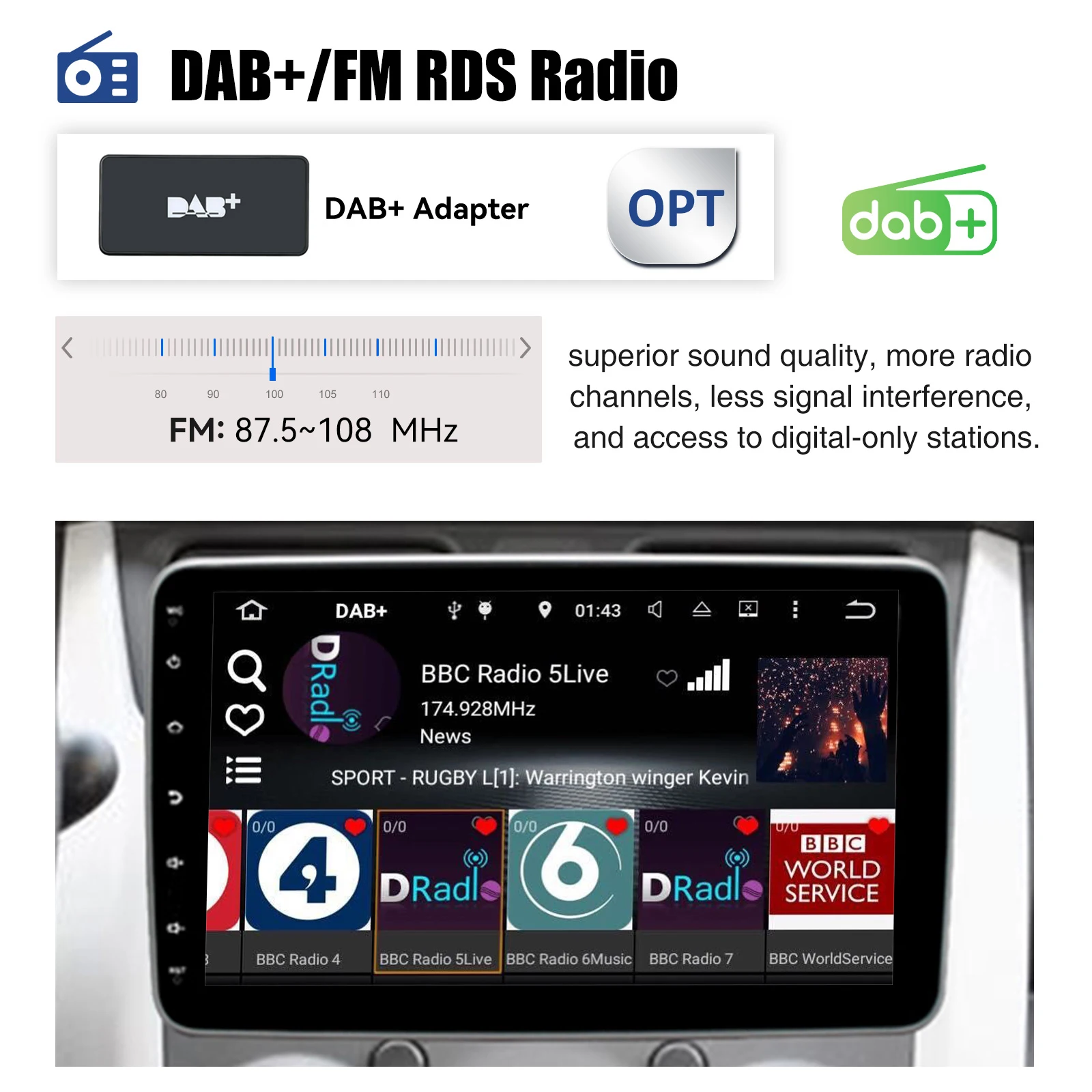 ESSGOO 10,1' Universelles Schwebendes Bildschirm-Autoradio 1Din Drehbarer Multimedia-Player 4GB 64GB Carplay Android Auto Autoradio GPS – Detail 11
