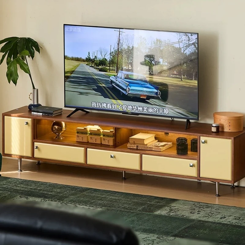 

Solid wood glass TV cabinet, living room floor-to-ceiling household small apartment storage, simple storage cabinet