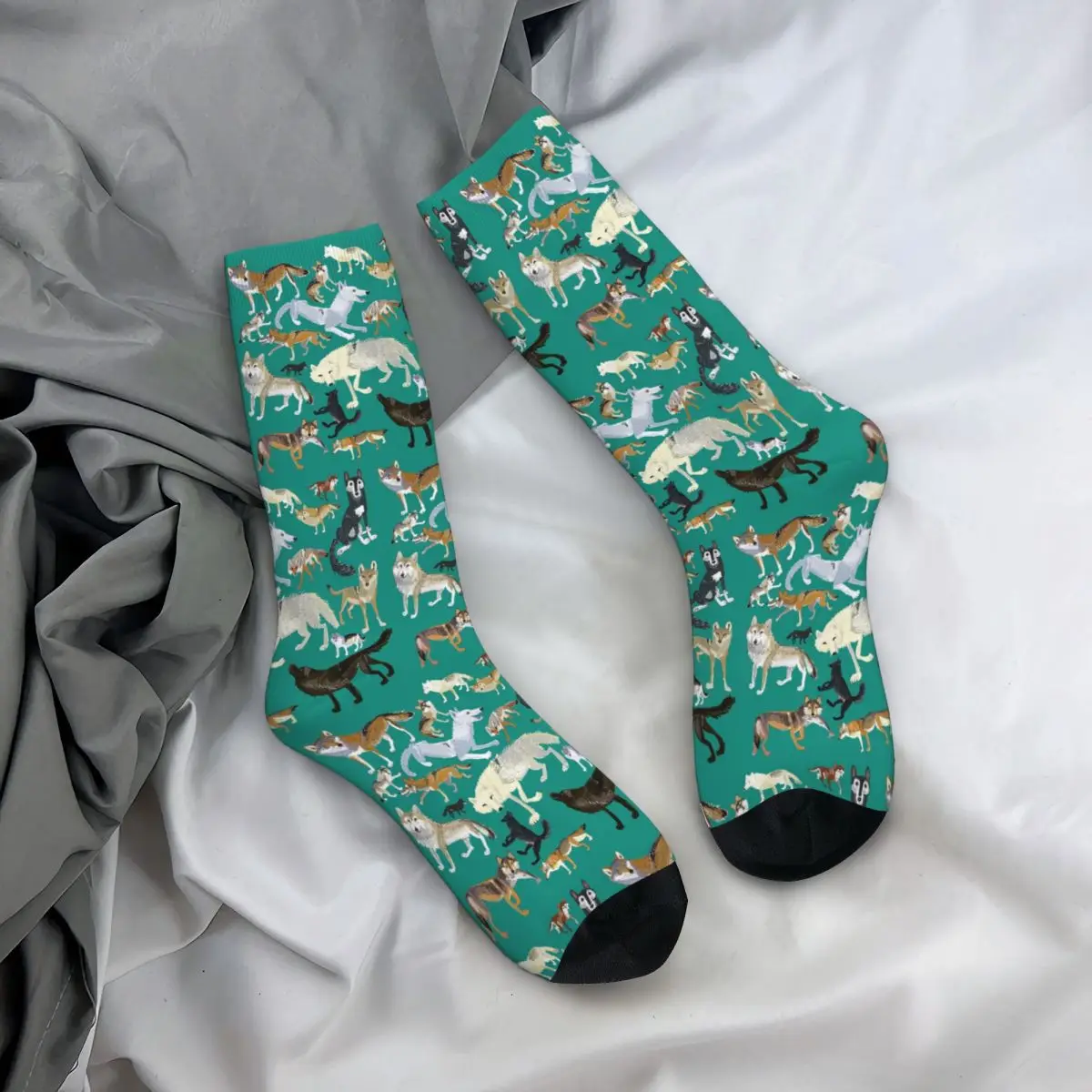 

All Seasons Crew Stockings Cartoon Wolf Pattern Socks Funny Long Socks for Men Women Valentine's Day Gifts